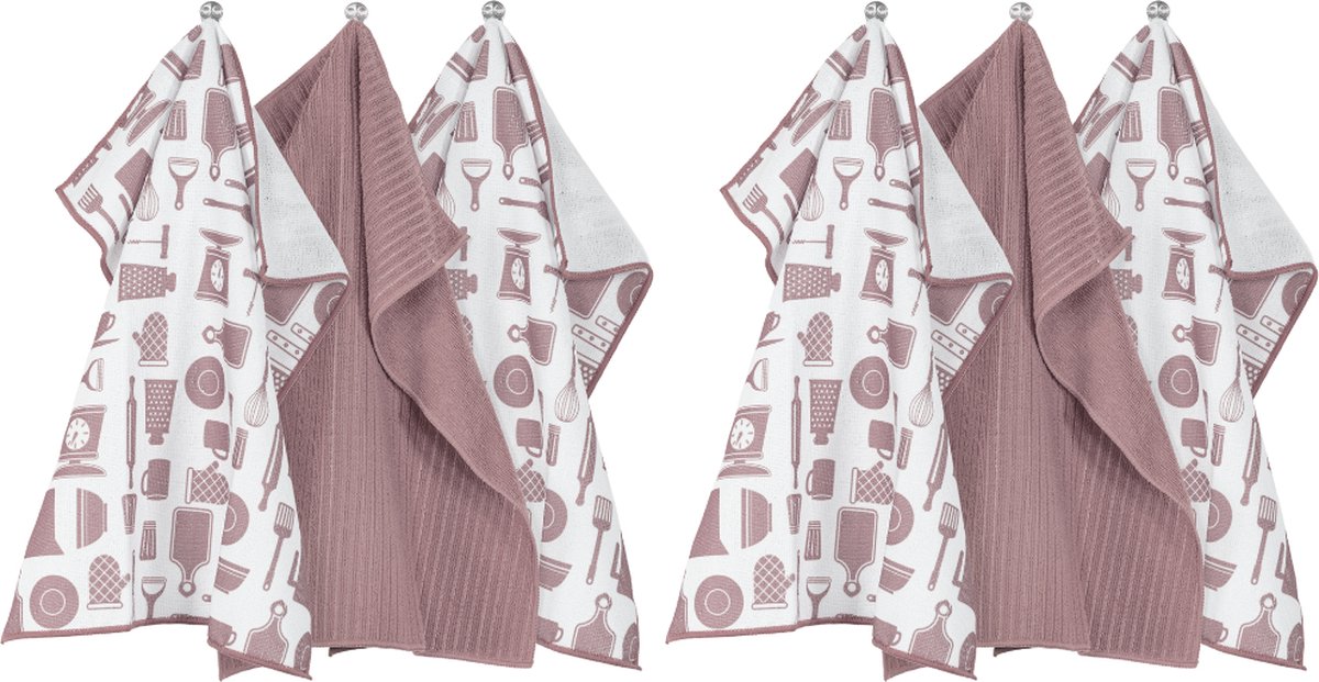 Keukenhanddoek ESSENTIAL, microfiber 40x48cm, SET/6, mauve