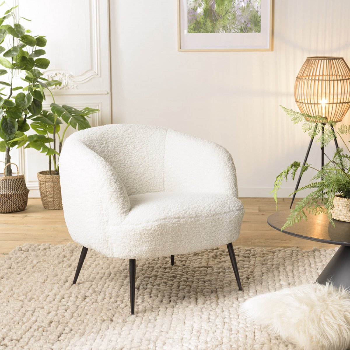 Fauteuil bouclette Teddy Nora blanc