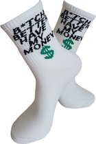 Verjaardags cadeau - Bitch Sokken - Geld sokken - vrolijke sokken - witte sokken - tennis sokken - sport sokken - valentijns cadeau - sokken met tekst - aparte sokken - grappige sokken - Socks waar je Happy van wordt - maat 37-44