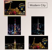 Scratch Art - Modern City 4 Kras kaarten - Scratch painting cards (4 stuks)