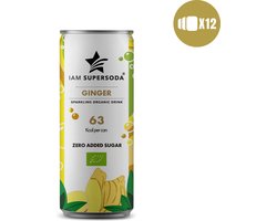 I am Supersoda Ginger 12x0,25L - 100% biologische frisdrank - zonder toegevoegde suikers en zoetstoffen - laag in calorieën/kcal - gemberdrank - gember frisdrank - gember drink - gembersap
