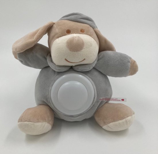 Baby knuffel GRIJS - model HOND met nachtlampje - voor kinderen - LED nachtlamp op batterij - meerdere kleuren knuffels verkrijgbaar – knuffelbeest met nachtlampje
