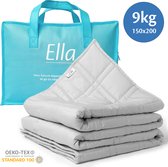 Ella Couverture pondérée 9kg 150 x 200 cm – Couverture lourde de 9kg – Couverture à pression – Couverture de détente – Inclusif : Gris & Bleu 100% Coton