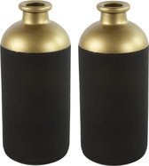 Countryfield Bloemen/Deco vaas - 2x - zwart/goud - glas - D11 x H25 cm