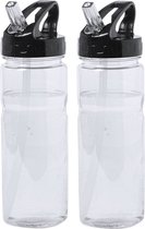 Waterfles/drinkfles/sportfles/bidon - 2x - helder transparant - kunststof - 650 ml - met drinktuit