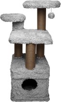 Topmast Krabpaal Fluffy Isola - Grijs - 52 x 67 x 100 cm - Made in EU - Krabpaal voor Katten - Met Kattenhuis - Sterk Sisal Touw