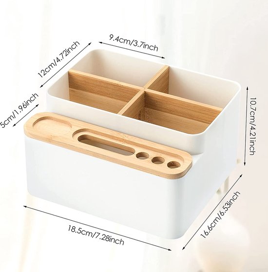 Stylo de bureau en bois à 5 compartiments, support de télécommande de bureau en bois Stylo de bureau en bois à 5 compartiments, support de télécommande de bureau en bois