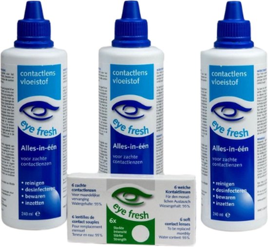 Eye Fresh 3 maanden pakket -4,25 - 6 maandlenzen + 3 flessen lenzenvloeistof - voordeelverpakking
