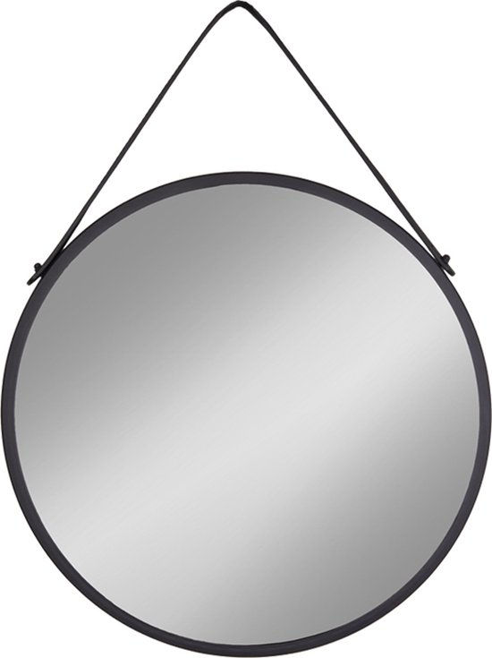 House Nordic - Trapani spiegel met kunstleren band zwart 38cm