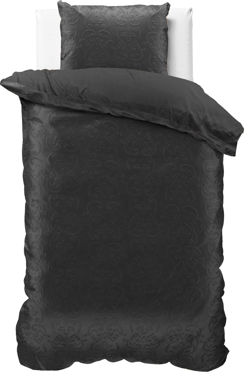 Fluweel zachte velvet dekbedovertrek embossed zwart - eenpersoons (140x200/220) - luxe uitstraling - handige drukknopsluiting