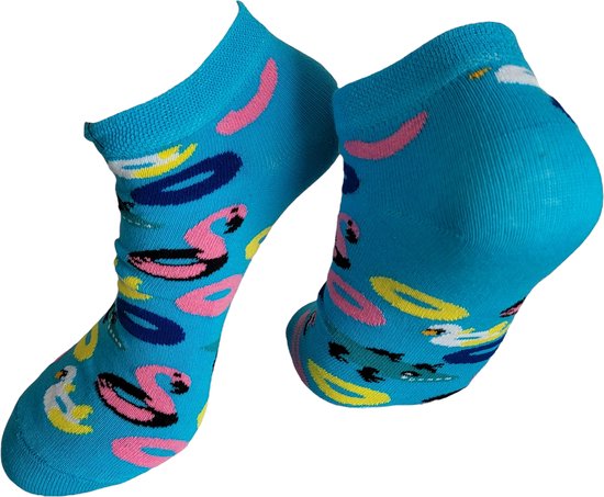 Verjaardags cadeau - zwembad band sokken – sneaker sokken - vrolijke sokken - valentijn cadeau – lage sokken - flamingo -grappige sokken - leuke dames en heren sokken - moederdag - vaderdag - Socks waar je Happy van wordt - Maat 37-44
