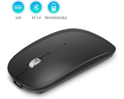 DrPhone MIX5 – Draadloze Bluetooth 5.0 + 2.4Ghz Dongle - Muis Met Metalen Scrol Wiel – Optische / Stille Muis - Zwart