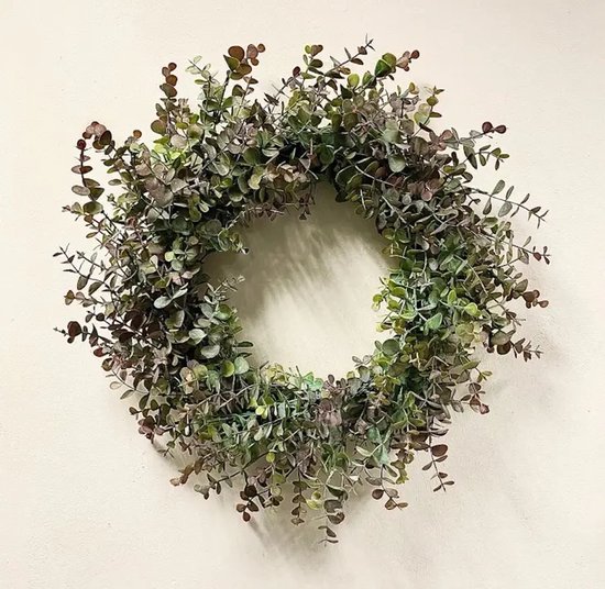 Weldomcor Kunstmatige eucalyptus krans groene 50 cm ronde krans huisdeur deurbord krans deurkrans slinger wandbehang wandkrans lente zomer krans voor bruiloft woondecoratie