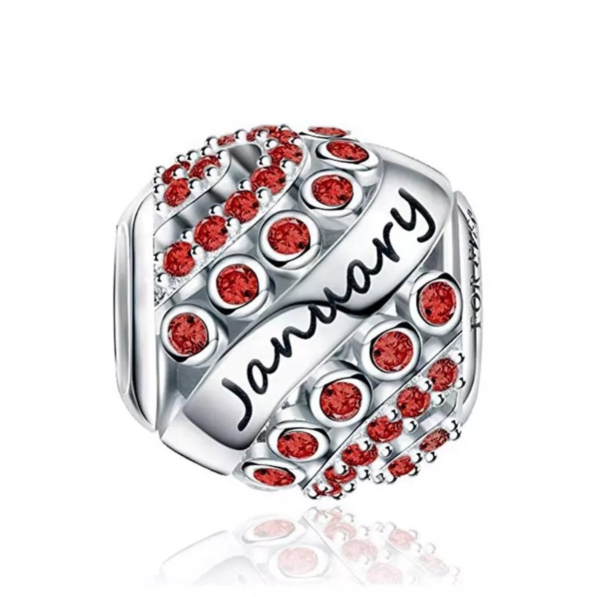 Januari Maand Bedel - RomyStones - 925 Sterling Zilver & Rode Zirkonia