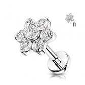 Piercing titanium CZ flower intern schroefdraad 1.2x8 - zilver - LMPiercings
