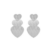 Three Heart / Hart Oorbellen | Zilverkleurig | 4,9 x 2,7 cm | Fashion Favorite