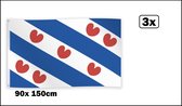 3x Vlag Friesland 90cm x 150cm - Landen festival thema feest fun verjaardag