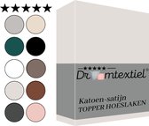Droomtextiel Katoen-satijn Topper Hoeslaken Eenpersoons - 90x220 cm - Crème - Hoogwaardige Kwaliteit - Super Zacht