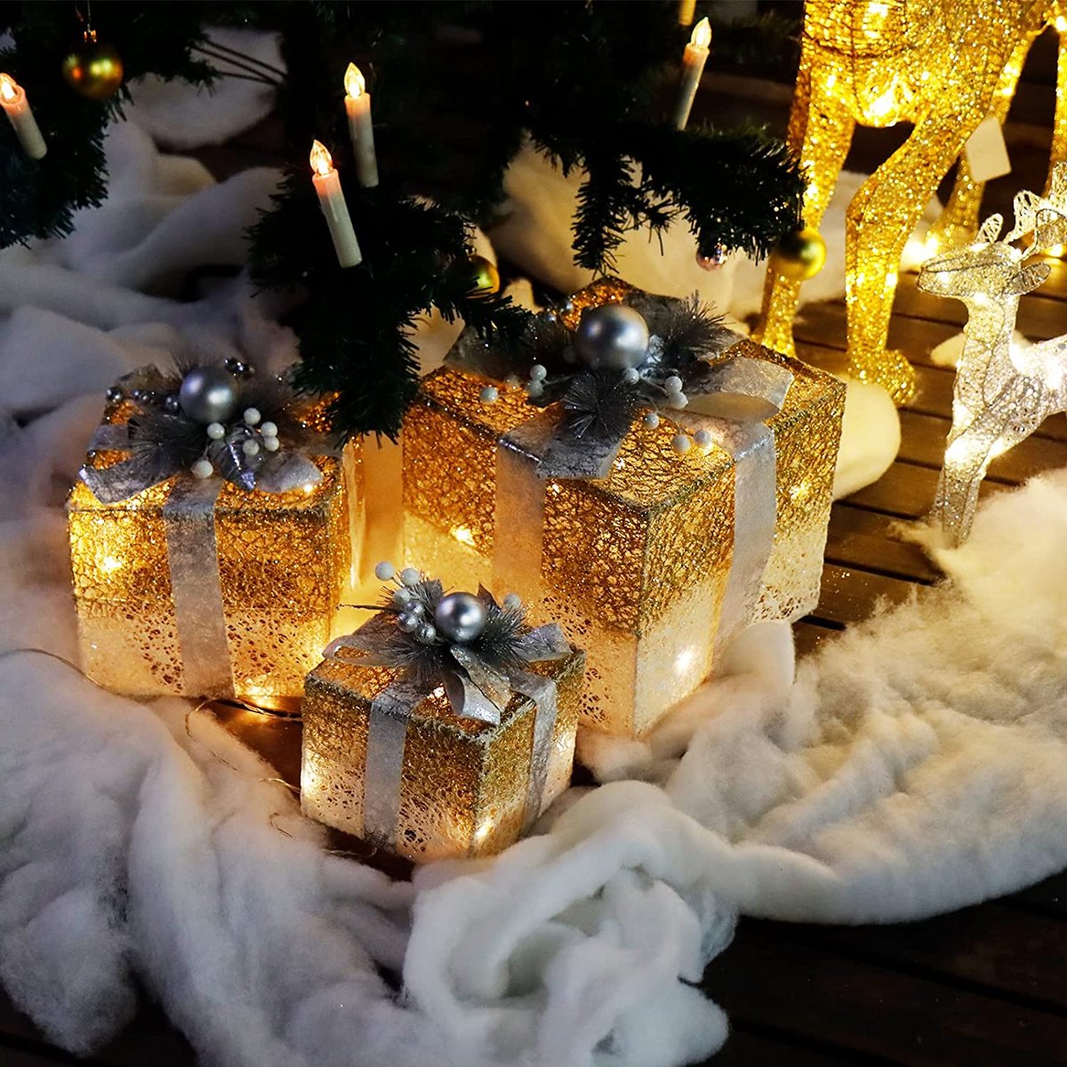 CCLIFE - Set van 3 - LED Geschenkdozen - Kerstdoos - Verlichte Batterijlichtketting - Kerstdecoratie - Seizoensdecoratie - Nieuwe Decoraties