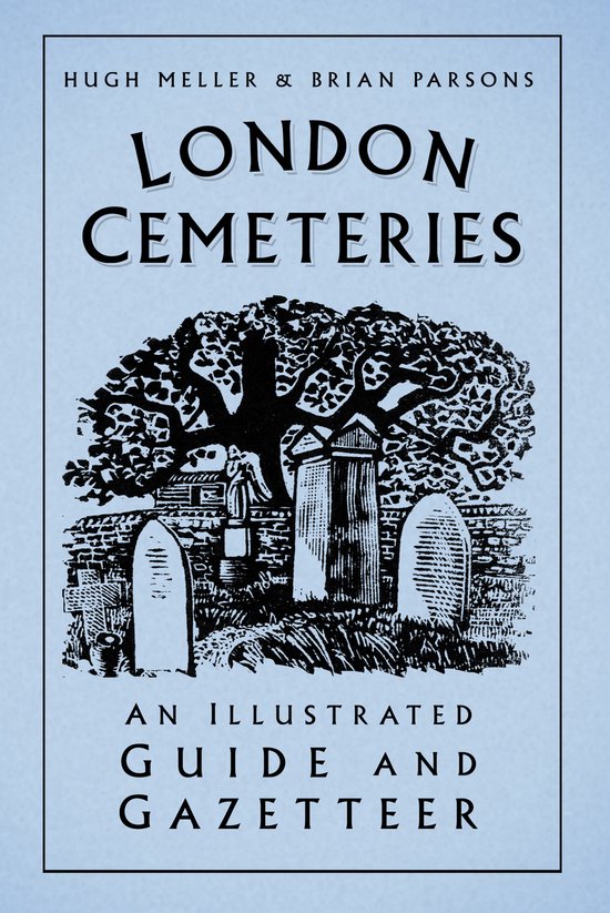 Boek "London Cemeteries" met illustratie van grafstenen en een boom.