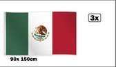 3x Vlag Mexico 90cm x 150cm - Landen festival thema feest fun verjaardag