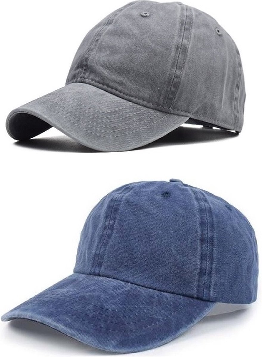 2 Stuks - Dames Pet Spijkerstof - Denim Baseball Cap - Grijs en Blauw