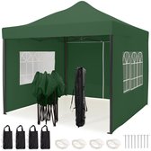 Tente de réception LifeGoods - 3x3 m - Parois latérales - Facile à monter - Pliable - Étanche - Sac de transport à roulettes - Vert foncé