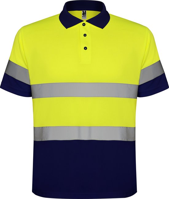 High Visibility Poloshirt 'Polaris' Donkerblauw / Fluor Geel maat 4XL