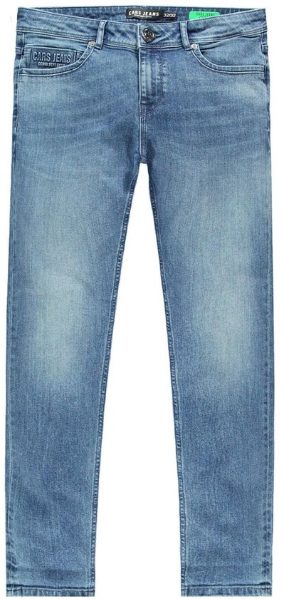 Middelblauwe jeans met lichte wassing, regular fit, Cars Jeans merklogo op de linkerzak.