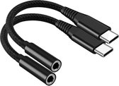 2x USB C naar 3.5mm Jack Adapter - Audiojack naar USB-C - Audiojack 3.5 - Audio Jack USB-C - Audio Jack Kabel - Geschikt voor Samsung/Xiaomi/Oppo/Huawei - Zwart Gevlochten
