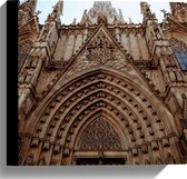 Canvas - Vooraanzicht van Kathedraal in Barcelona in Spanje - 30x30 cm Foto op Canvas Schilderij (Wanddecoratie op Canvas)