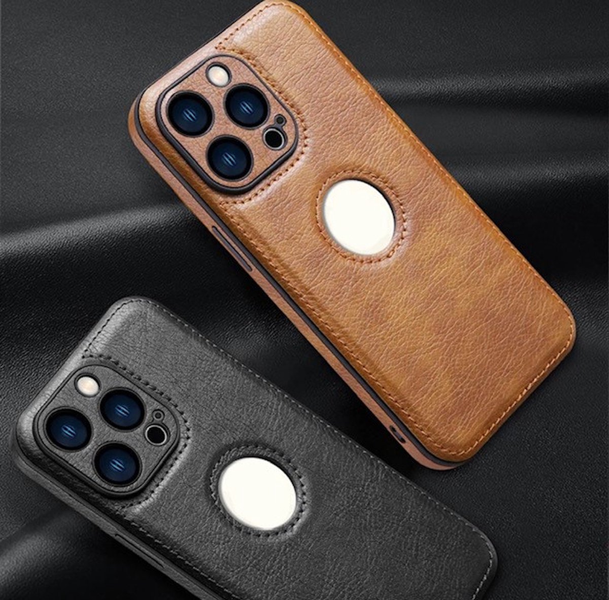 iPhone 12 pro max luxe zakelijk leer hoesje met camera bescherming zwart