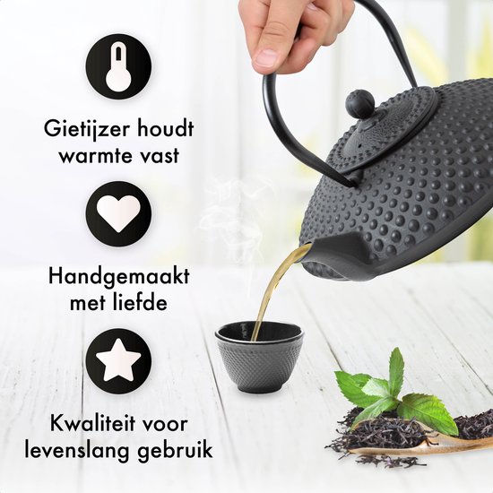 Tealøv THEEPOT 1,25 L GIETIJZER - GIETIJZEREN THEEPOT Kambin in Japanse Stijl - Met Uitneembare Roestvrijstalen Theezeef - Binnenzijde Volledig Geëmailleerd - Thee blijft langer Warm - Goud