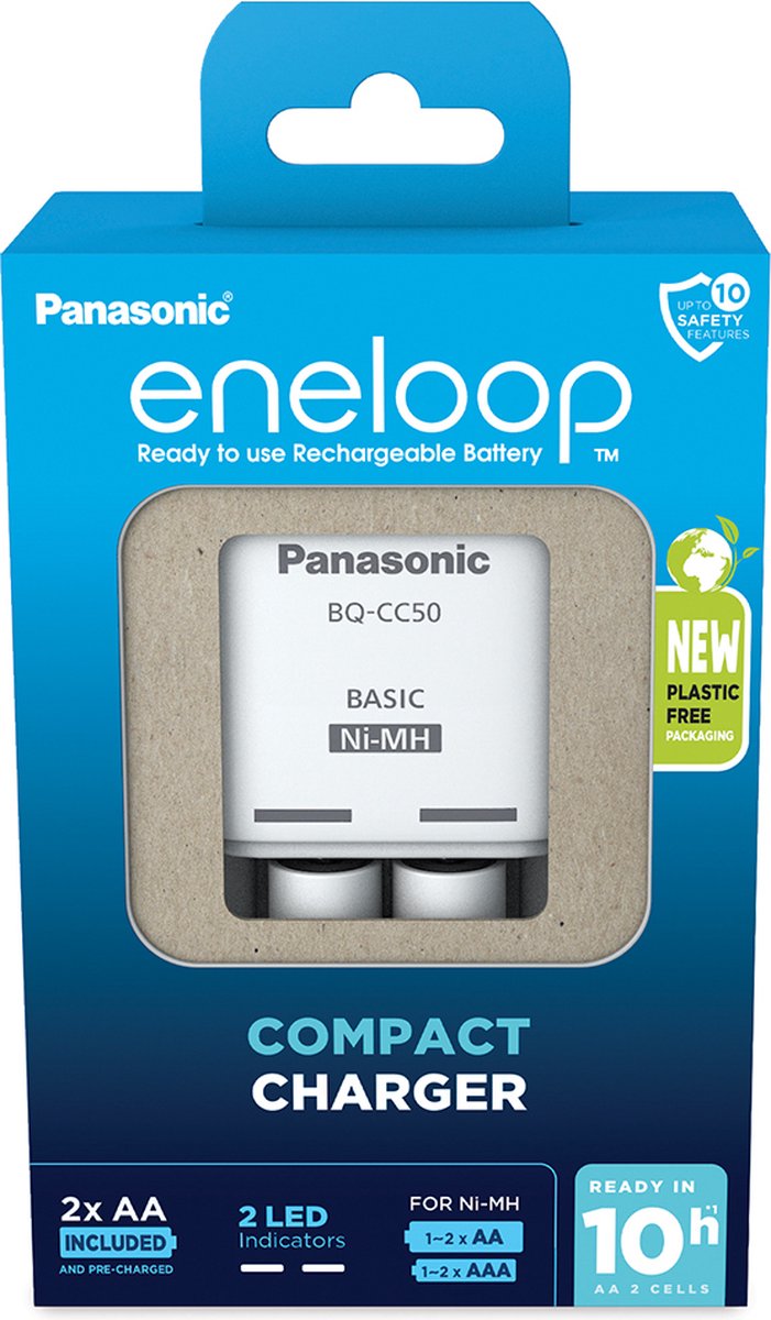 Panasonic Lader BQ-CC50 + 2x AA Eneloop AA 2000mAh