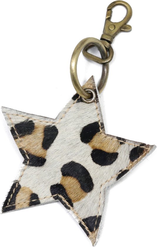 Leren sleutelhanger animalprint - ster - ster tashanger van leer - print - zwart/beige/bruin - STUDIO Ivana