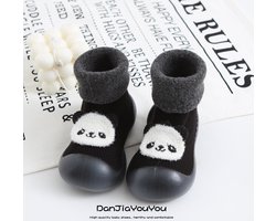 Fleece anti-slip babyschoentjes - Sok sloffen - Eerste loopschoentjes van Baby-Slofje - Zwart Panda maat 26/27
