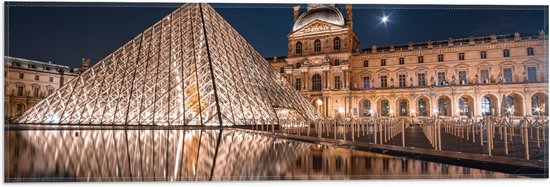 Vlag - Verlicht Louvre in Parijs, Frankrijk - 60x20 cm Foto op Polyester Vlag