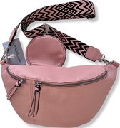 Lundholm heuptasje dames groot roze met tassenriem rose roze zwart bag strap - heuptas dames met brede riem - cadeau voor vriendin | Lunna serie