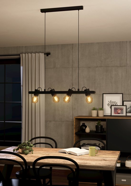 Suspension EGLO Plimsoll - E27 - 77 cm - Zwart - Acier/Bois