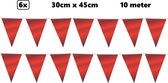 6x Giga vlaggenlijn robijn rood metallic 30cm x 45cm 10 meter - Reuze vlaggenlijn - Mega vlaglijn thema feest verjaardag festival