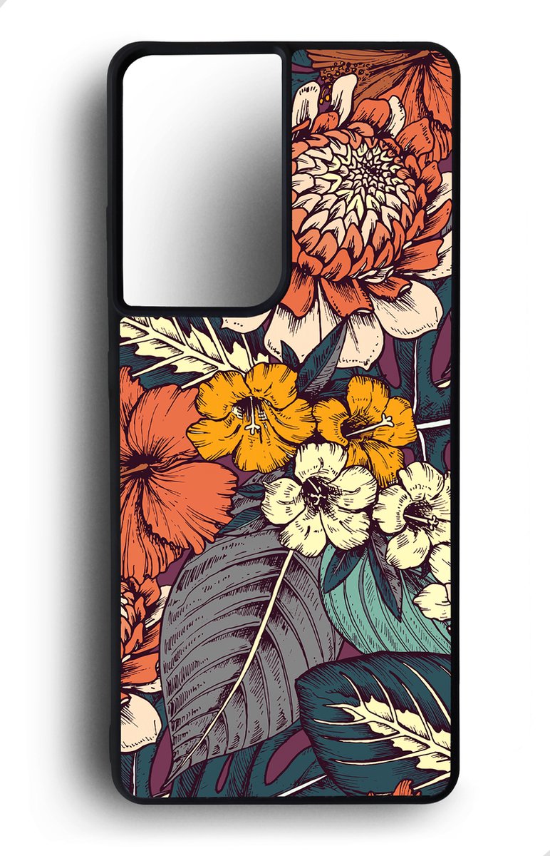 Ako Design Samsung Galaxy S21 Ultra hoesje - Bloemen - oranje - Hoogglans - TPU Rubber telefoonhoesje - hard backcover