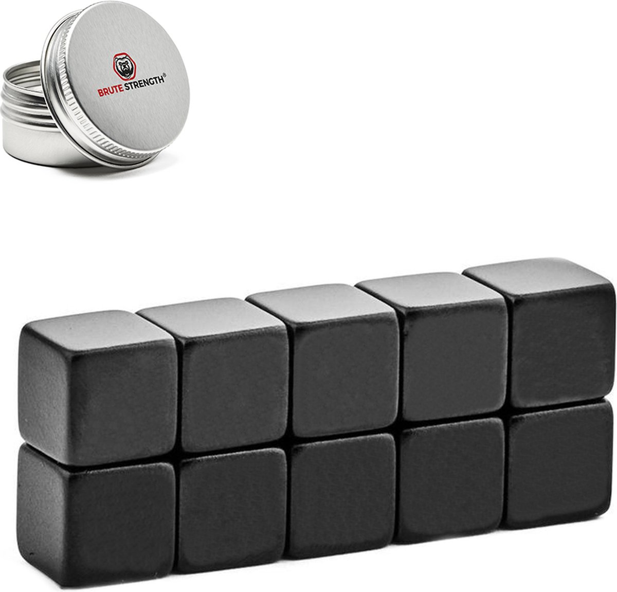 Brute Strength - Super sterke magneten - Vierkant - 10 x 10 x 10 mm - 10 stuks | Zwart - Neodymium magneet sterk - Voor koelkast - whiteboard - Brute Strength