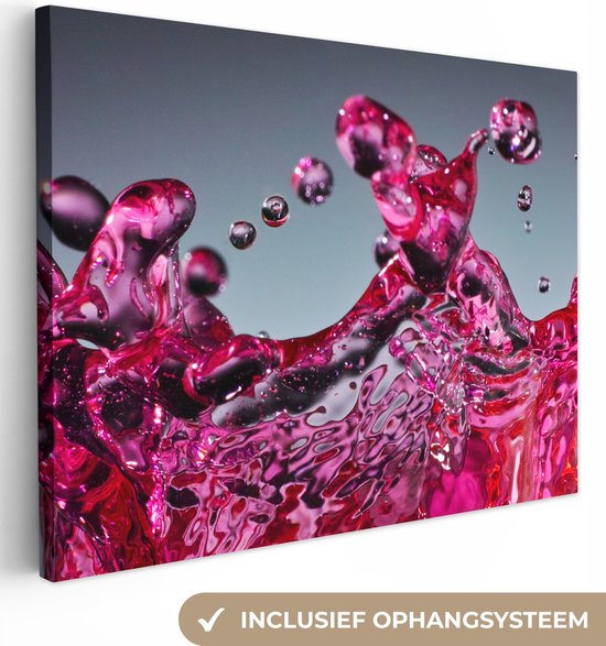 Canvas Schilderij Water - Abstract - Roze - Druppels - 40x30 cm - Wanddecoratie