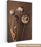 Canvas Schilderij Bloemen - Planten - Droogbloemen - Bruin - 40x60 cm - Wanddecoratie
