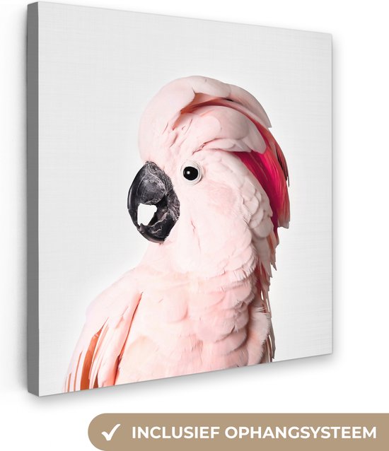 Canvas Schilderij Kaketoe - Roze - Dieren - Natuur - 90x90 cm - Wanddecoratie