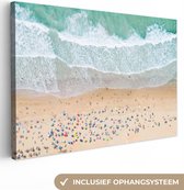 Canvas Schilderij Zee - Strand - Parasols - Water - Zomer - 90x60 cm - Wanddecoratie