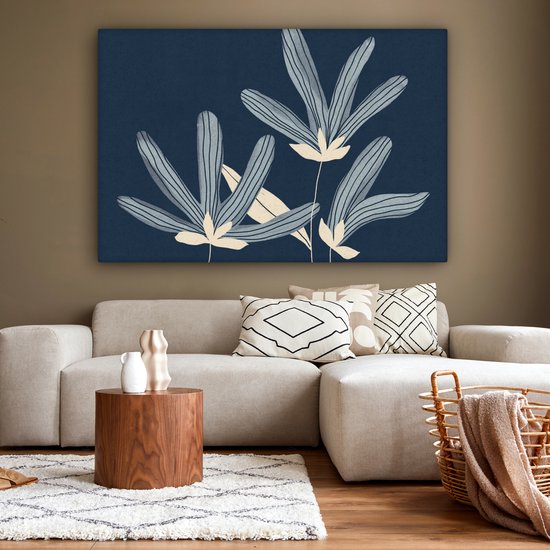Canvas schilderij 150x100 cm - Wanddecoratie Bloemen - Blauw - Planten - Natuur - Muurdecoratie woonkamer - Slaapkamer decoratie - Kamer accessoires - Schilderijen