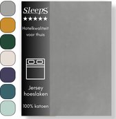 Sleeps Jersey Hoeslaken -Grijs Tweepersoons 200x200/220 cm - 100% Katoen - Hoge Hoek - Heerlijk Zacht Gebreid - - Strijkvrij - Rondom elastiek - Stretch -