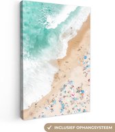 Canvas Schilderij Zee - Strand - Parasols - Zomer - 60x90 cm - Wanddecoratie