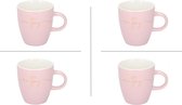 Koffiemokken/-tassen - set van 4 stuks - licht roze met tekst - 220ml
